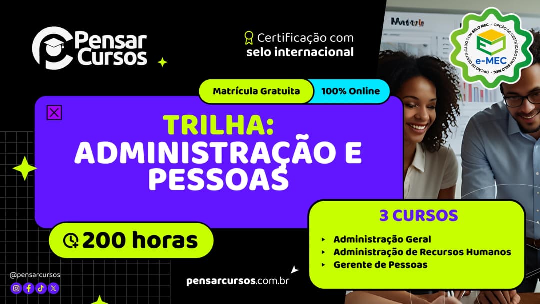 Trilha Administração e Pessoas - Administração Geral + Administração de Recursos Humanos + Gerente de Pessoas