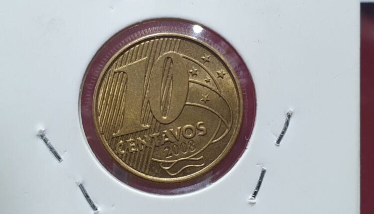 Exemplo de moeda de 10 centavos de 2008. Imagem: Reprodução.