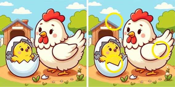 Jogo dos três erros: encontre as diferenças entre as imagens da galinha e o pintinho em 20 segundos