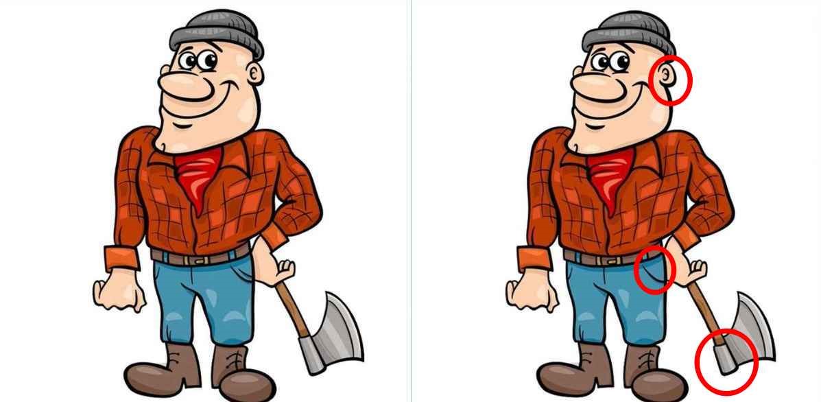 Jogo dos erros: encontre as diferenças entre as imagens do lenhador em 10 segundos