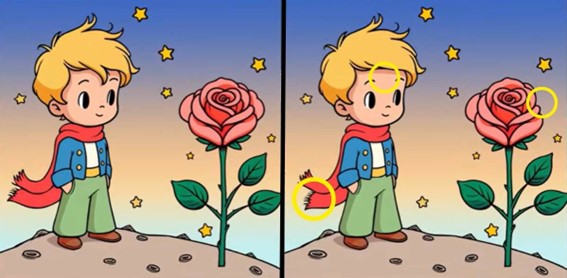 Jogo das diferenças: Encontre 3 erros entre as cenas do menino e a rosa em 20 segundos