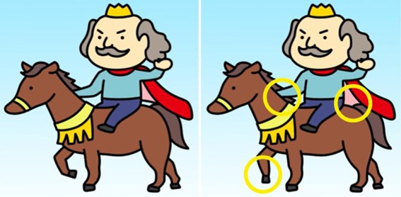 Jogo dos 3 erros: Encontre as diferenças entre as imagens do rei no cavalo em 10 segundos