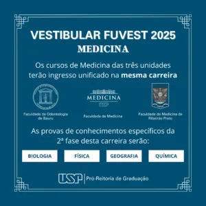 A USP divulga novidades para o Vestibular FUVEST 2025 para ingresso no curso de Medicina. Imagem: Divulgação 