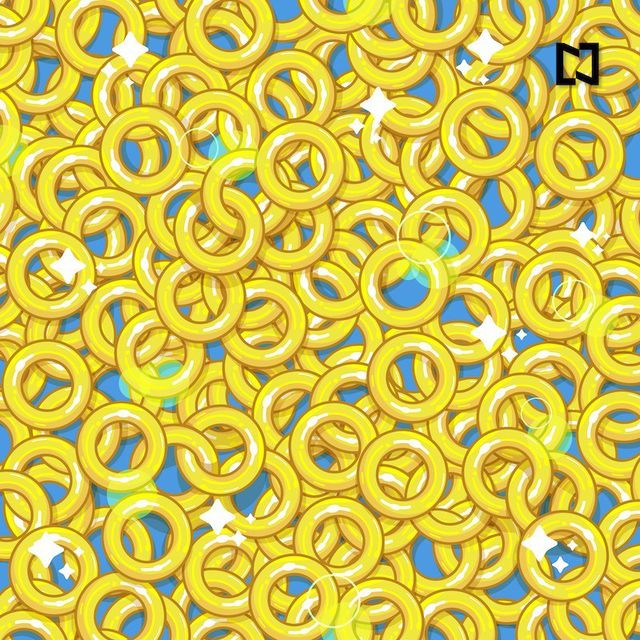 O desafio viral consiste em encontrar três pares de anéis amarelos interligados em meio a uma confusão de outros anéis semelhantes.