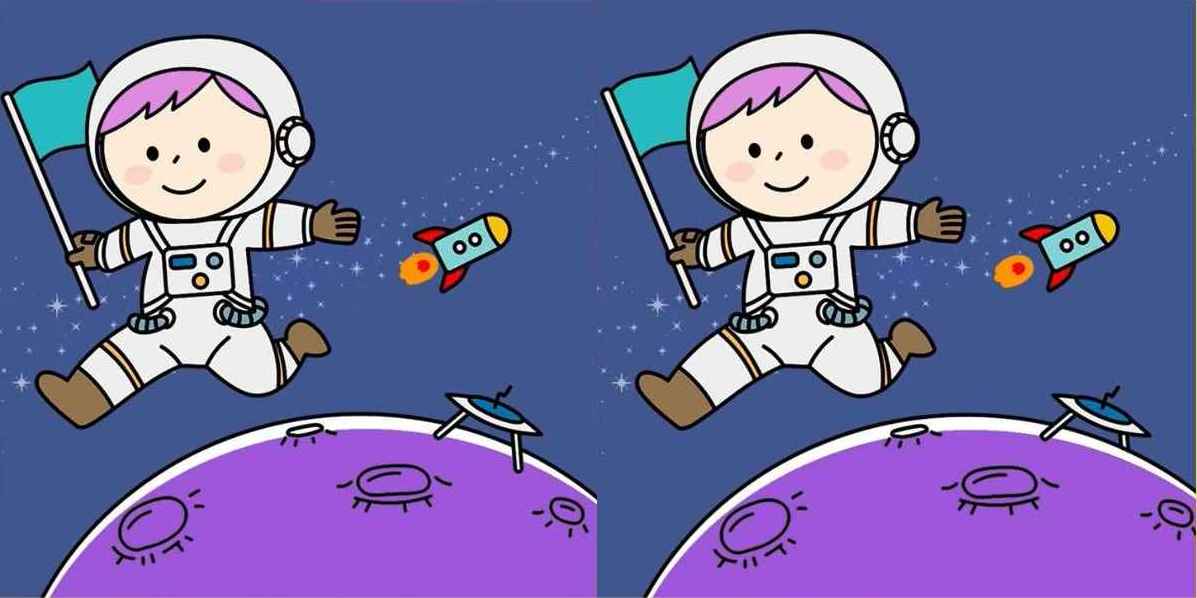 Duas imagens de um astronauta no espaço e quatro diferenças sutis esperam por você.