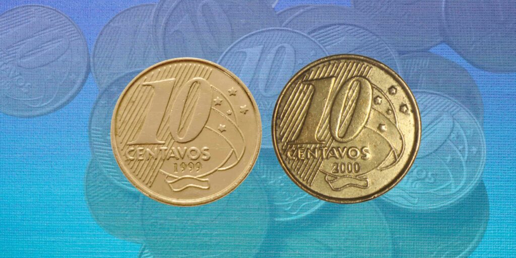 Moedas de 10 centavos de 1999 e 2000