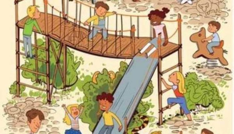 Encontre o leão escondido no parque.