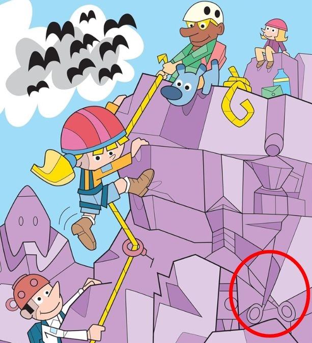 Resposta de onde está a tesoura escondida na imagem da escalada.