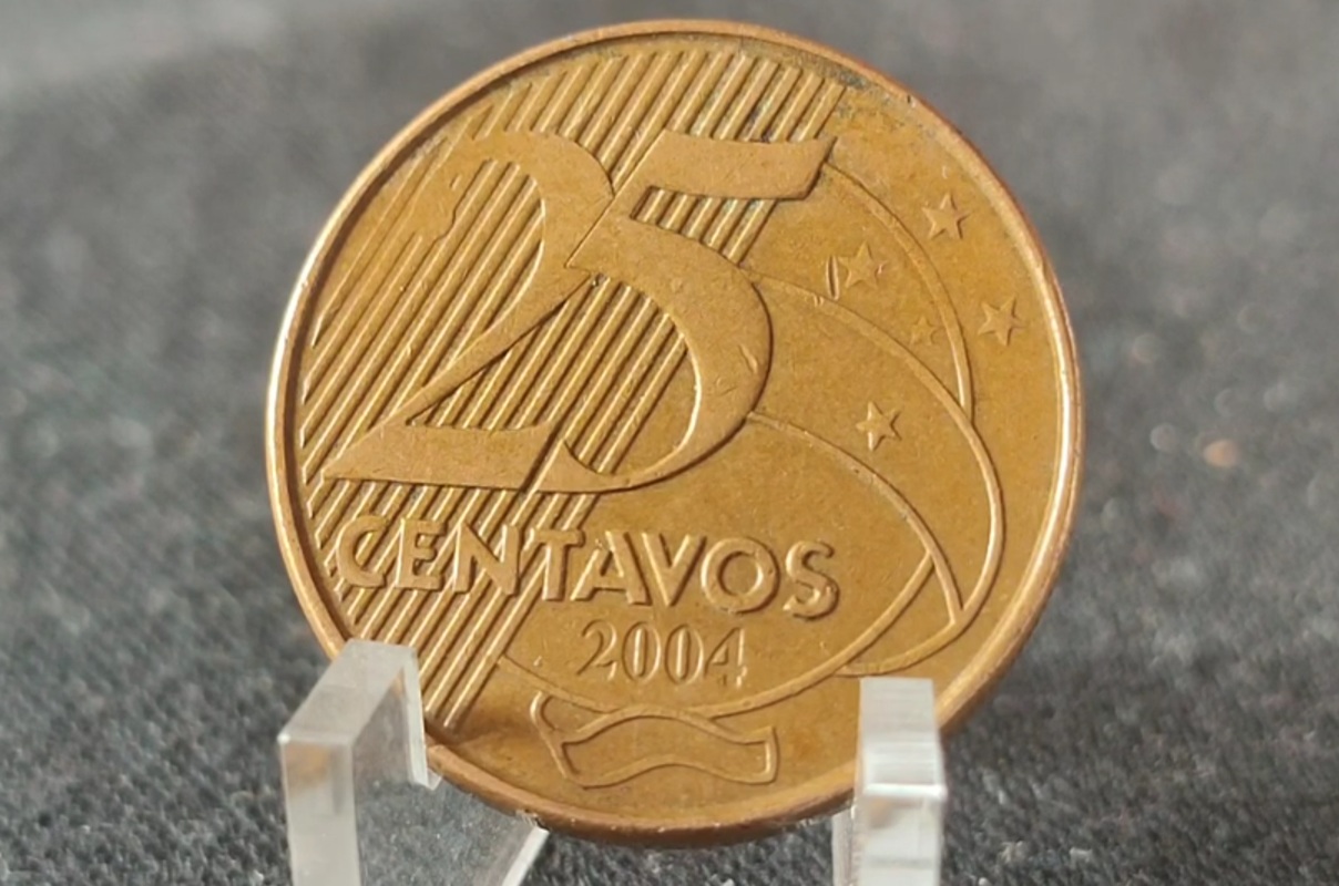 Moeda 25 centavos reverso invertido