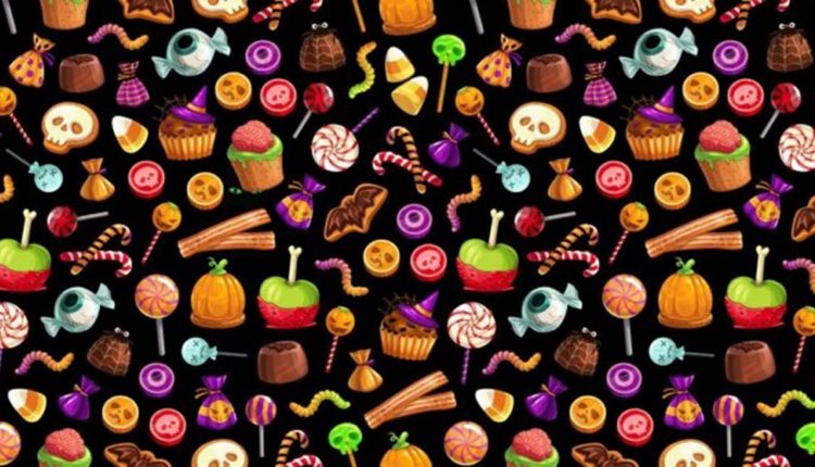 teste de QI encontre o gato preto entre os doces de halloween