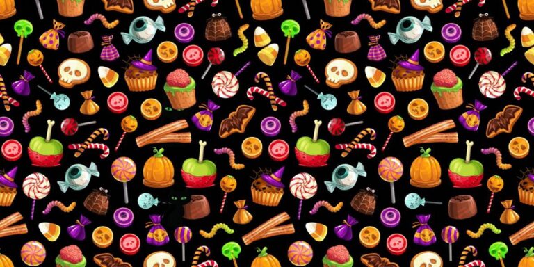 teste de QI encontre o gato preto entre os doces de halloween