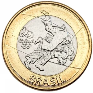Moeda de 1 real das Olimpíadas de 2016, modalidade judô.