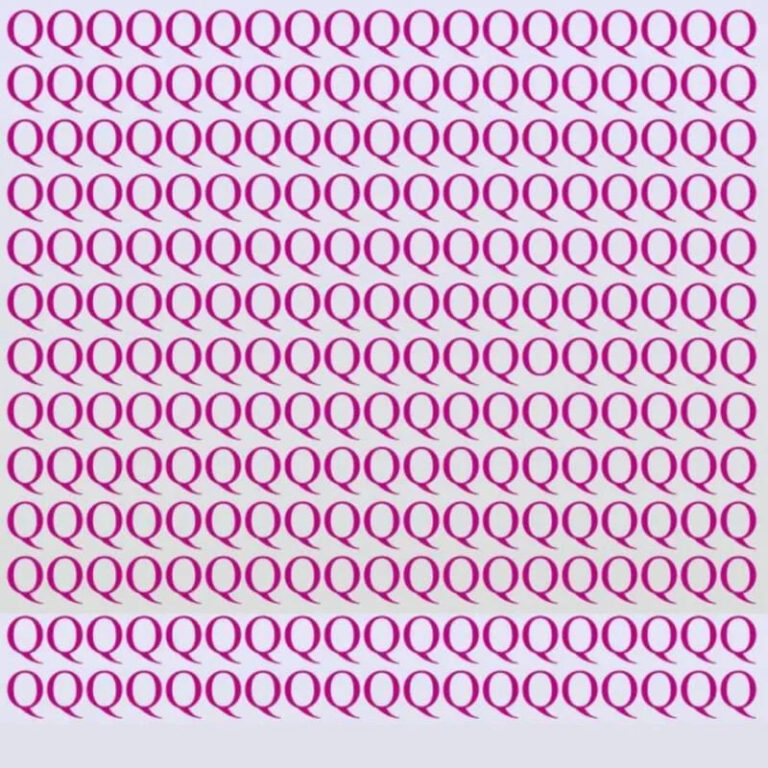 Desafio visual com várias letras Q e uma diferente escondida