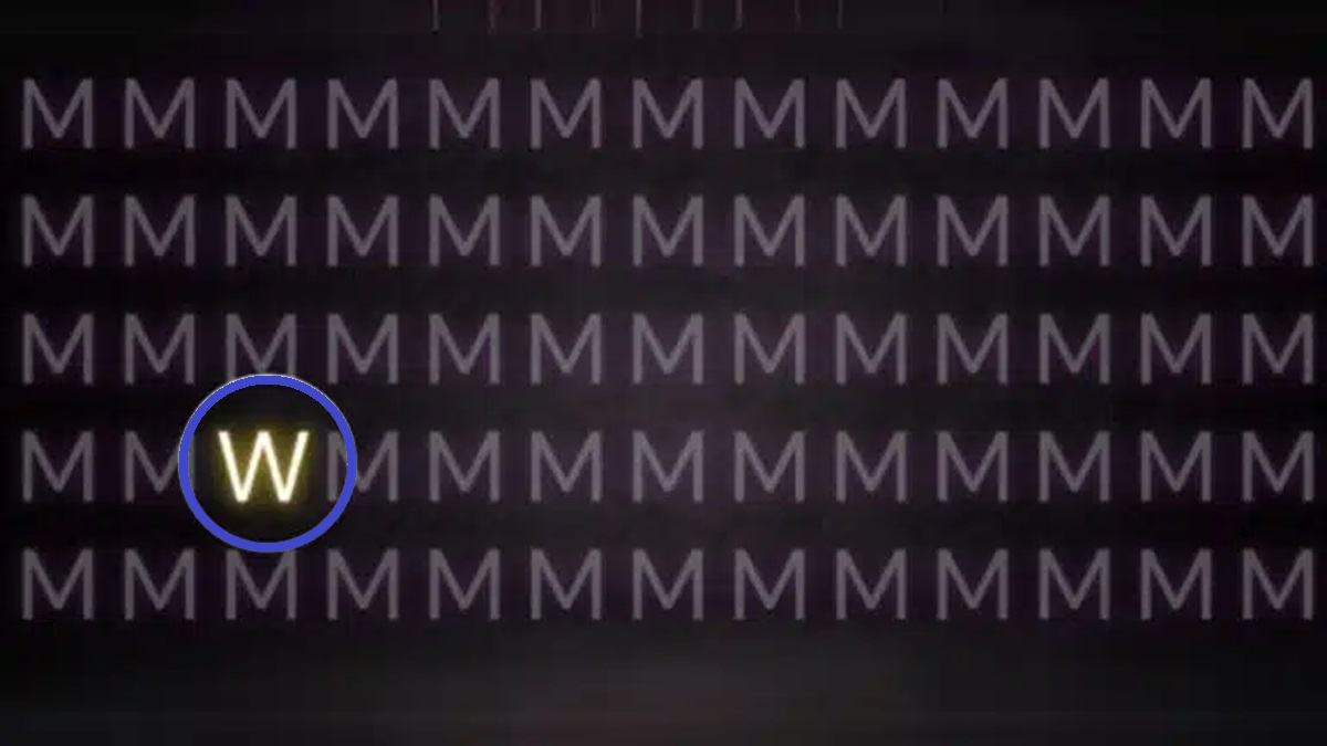 Sequência de letras M onde há uma única letra W escondida