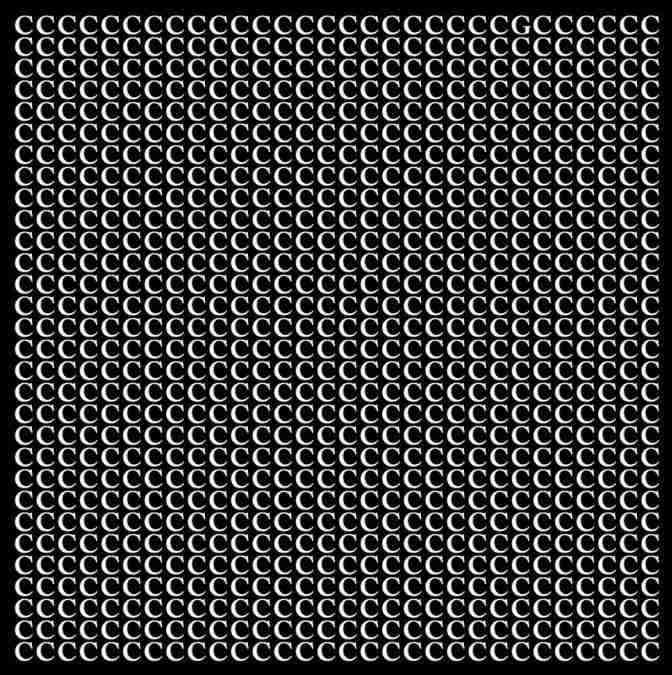 Desafio visual - encontre a letra G entre as letras C's. Fonte: Jagran Josh.