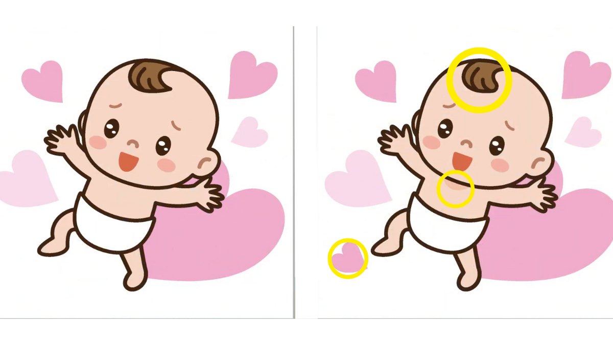 Resposta do desafio visual das diferenças na imagem do bebê. Fonte: Jagran Josh.