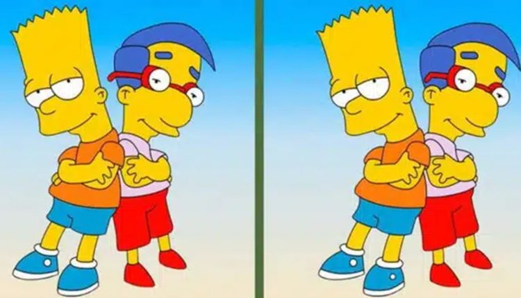 Teste de QI com imagem duplicada de Bart e Milhouse lado a lado em desafio de encontrar diferenças