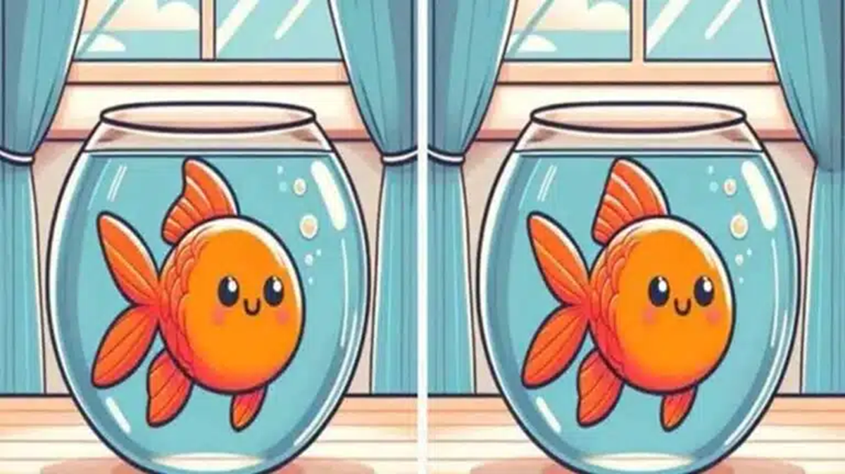 Imagem ilustrativa mostrando dois aquários com peixes dourados, cada um com pequenas diferenças