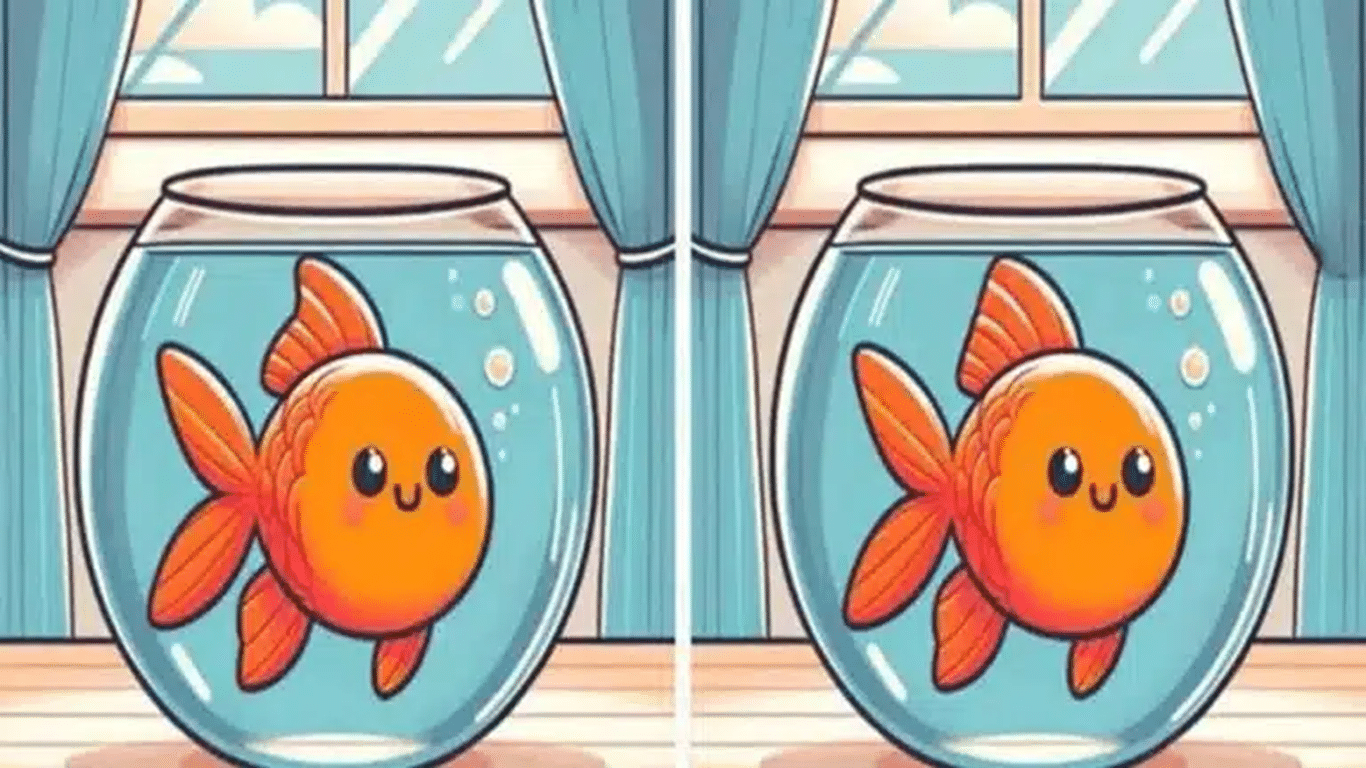 Teste de QI com imagem ilustrativa mostrando dois aquários com peixes dourados, cada um com pequenas diferenças.
