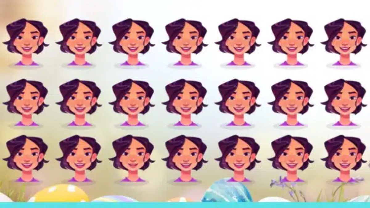Desenhos de rostos femininos organizados em fileiras, com um sorriso diferente entre eles.