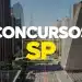 Arte com a palavra Concursos e a sigla SP sobre uma vista da Avenida Paulista