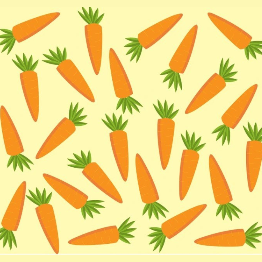 Desafio visual com várias cenouras no padrão e somente uma diferente.