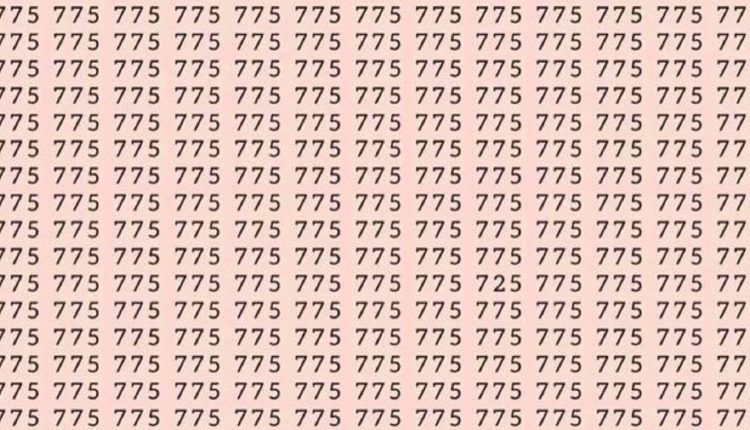 Desafio lógico com vários números "775" dispostos em um padrão repetido, com um número "725" diferente.