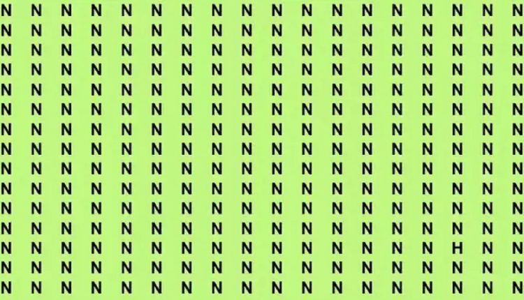 Desafio visual com várias letras "N" organizadas em padrão repetido, com uma letra "H" diferente.