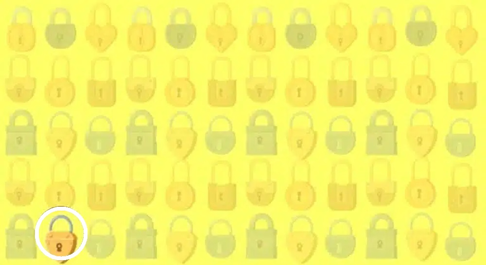 Solução do desenho com vários cadeados fechados de diferentes formatos e cores sobre fundo amarelo