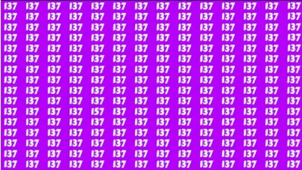 Imagem com várias repetições do número 137 em fundo roxo, com o número 157 oculto entre os 137.