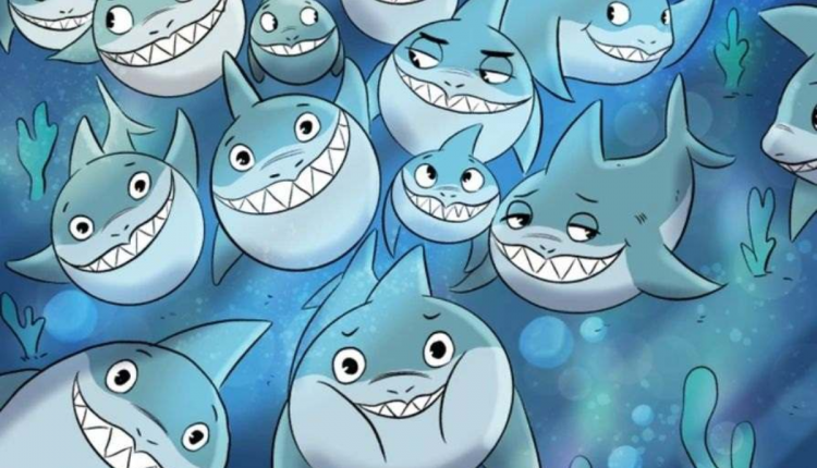 Desafio visua l- Encontre o peixe entre os tubarões. Fonte: Jagran Josh.