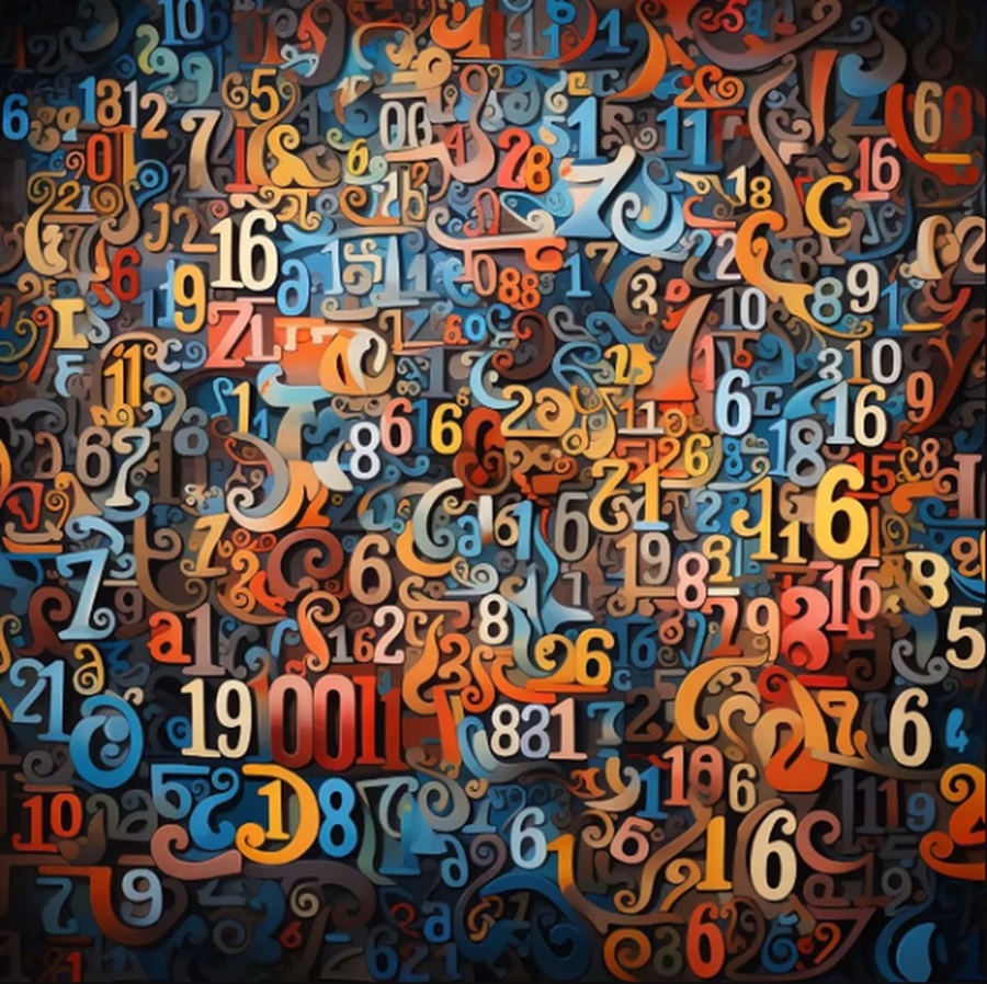 Imagem com vários números coloridos embaralhados, escondendo o número 4.