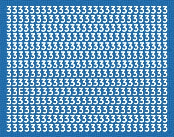 Imagem com várias vezes o número 3, com uma letra 'E' oculta entre eles.
