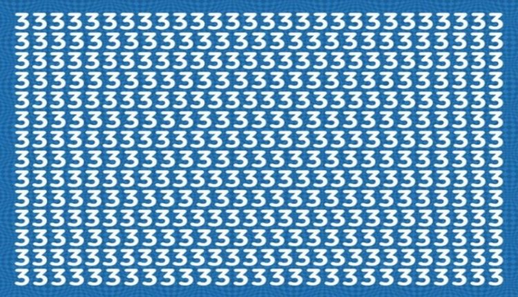 Teste de QI com várias vezes o número 3, com uma letra 'E' oculta entre eles.
