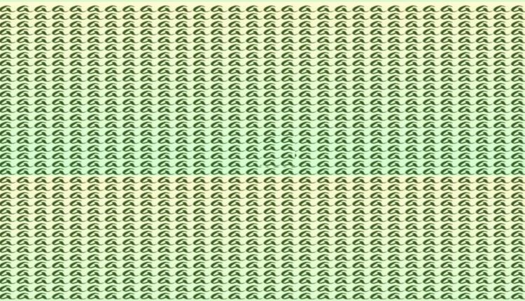 Teste visual com letras 'A' organizadas em padrão repetitivo, com uma letra 'O' escondida entre elas