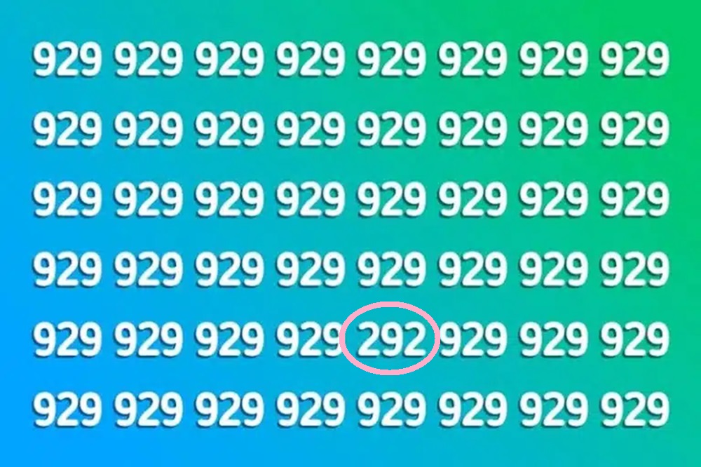 Solução da imagem de teste de QI visual com sequência do número 929 e o número 292 escondido