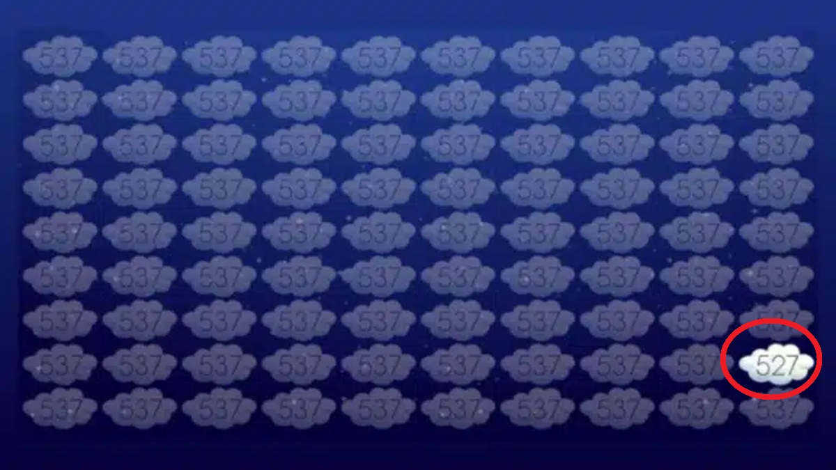 Solução para a imagem com nuvens numeradas mostrando a sequência de números 537 em um padrão repetitivo