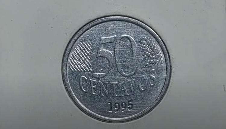 moeda de 50 centavos do ano de 1995 com reverso invertido rara e valiosa