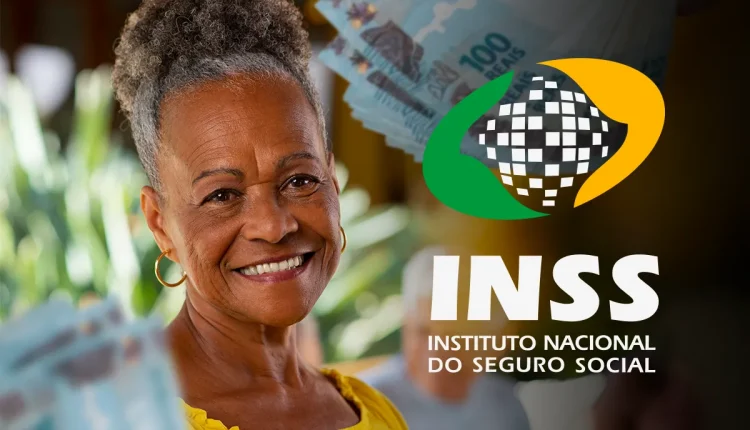 Imagem de uma senhora sorridente segurando dinheiro, com o logo do INSS, representando o pagamento da segunda parcela do 13º salário do INSS.