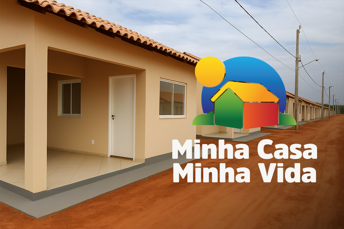 Fachada de casas recém-construídas do programa Minha Casa, Minha Vida