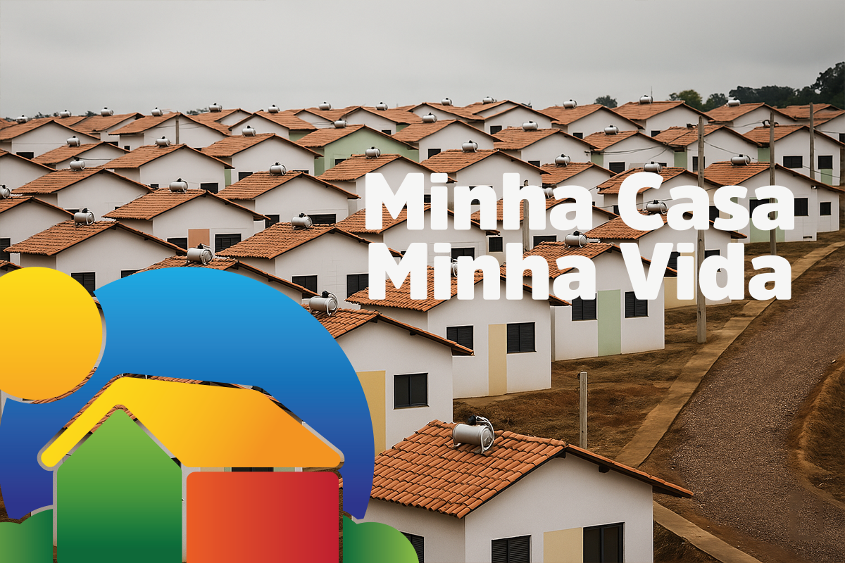 Imagem do programa Minha Casa, Minha Vida, mostrando várias casas com o logo do programa em destaque.