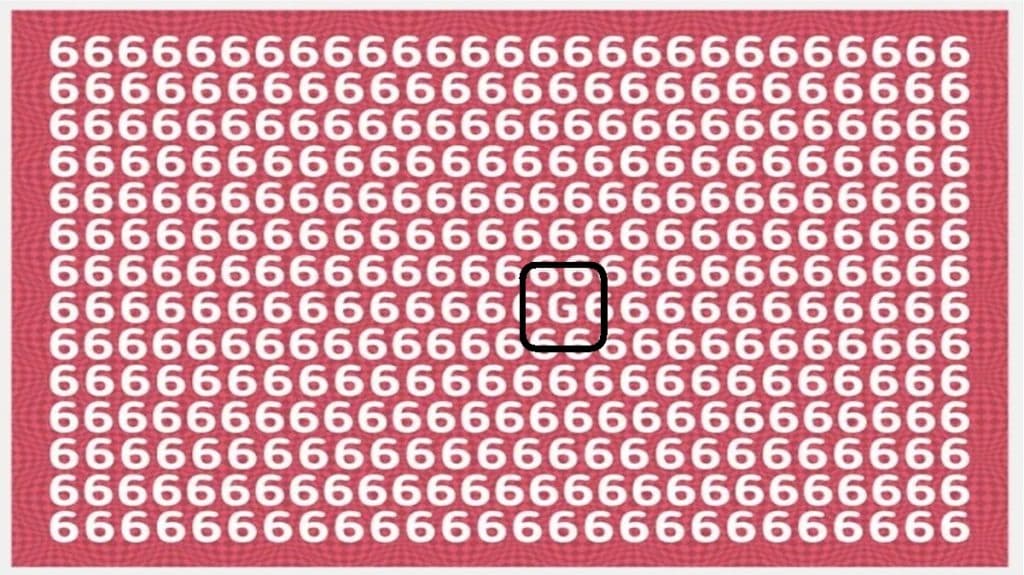 Desafio visual com vários números 6 e uma letra G escondida entre eles