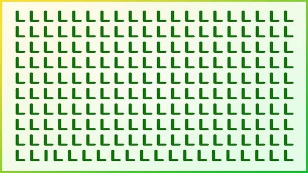 Imagem com várias letras 'L' dispostas em uma grade, com uma letra 'I' escondida entre elas.