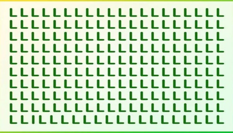Desafio lógico com várias letras 'L' dispostas em uma grade, com uma letra 'I' escondida entre elas.