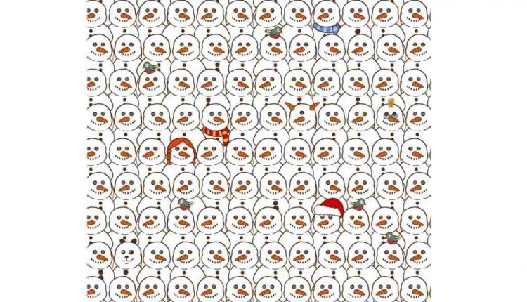 Desafio visual -Encontre o panda entre os bonecos de neve. Fonte: Jagran Josh.