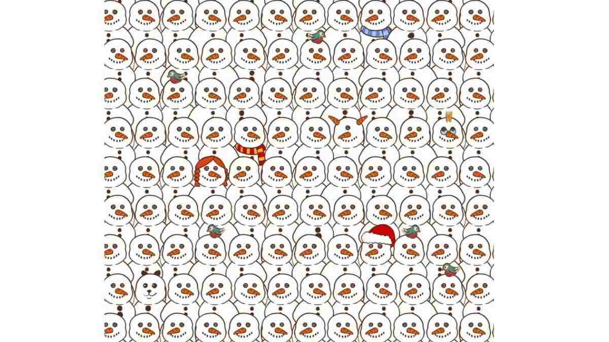 Desafio visual -Encontre o panda entre os bonecos de neve. Fonte: Jagran Josh.