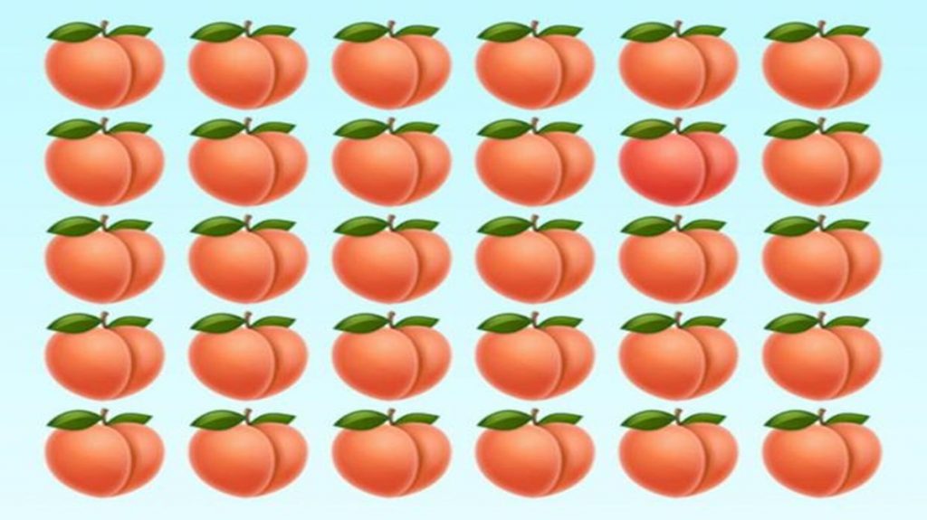 Grade com emojis de pêssegos e um diferente entre eles