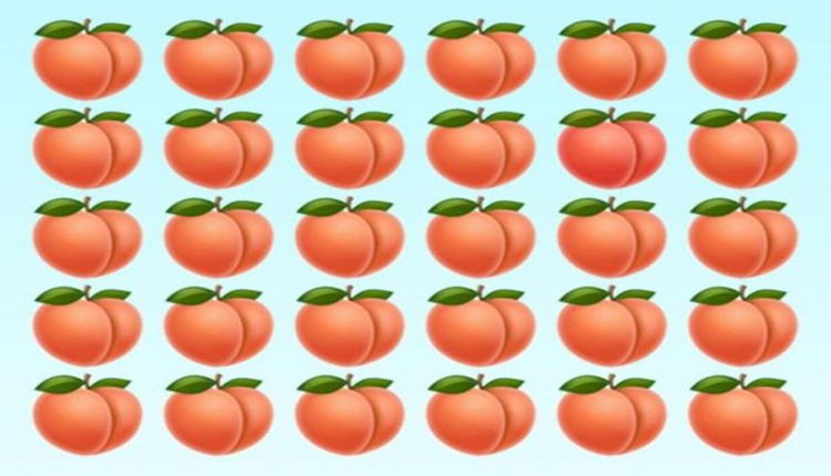 Desafio visual grade com emojis de pêssegos e um diferente entre eles