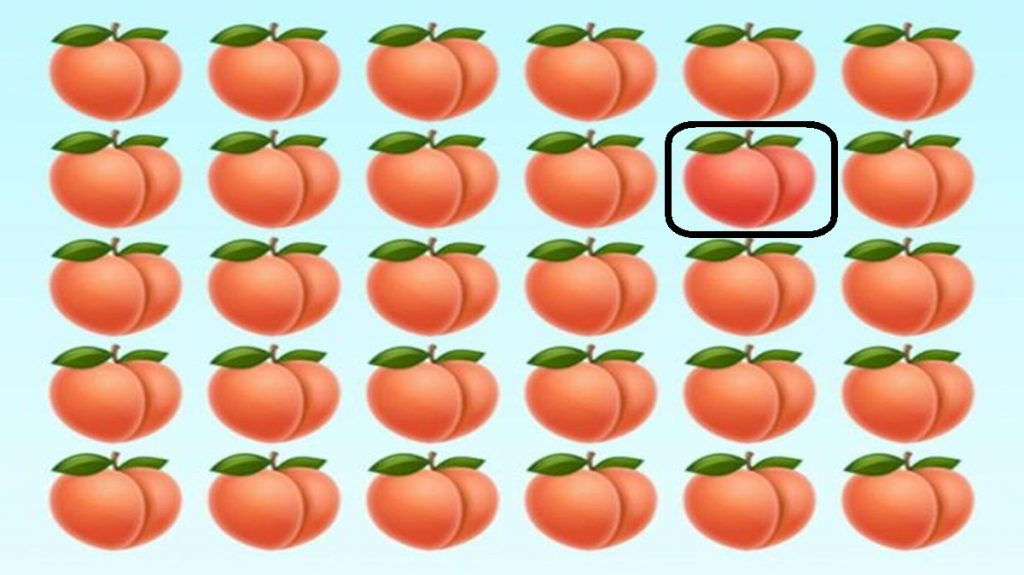 Solução do desafio visual grade com emojis de pêssegos e um diferente entre eles