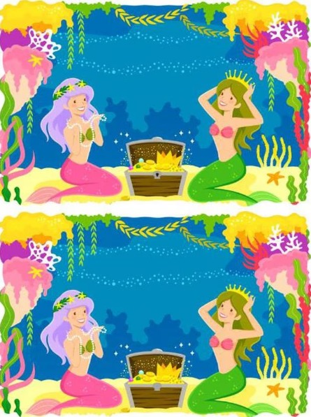 Desafio visual com duas imagens de sereias: encontre as diferenças entre elas